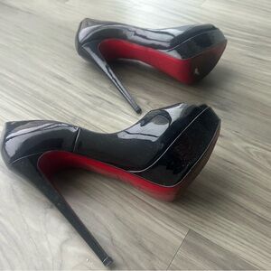 Nordstrom Black Patent Platform Stiletto Pumps with Red Sole Accents